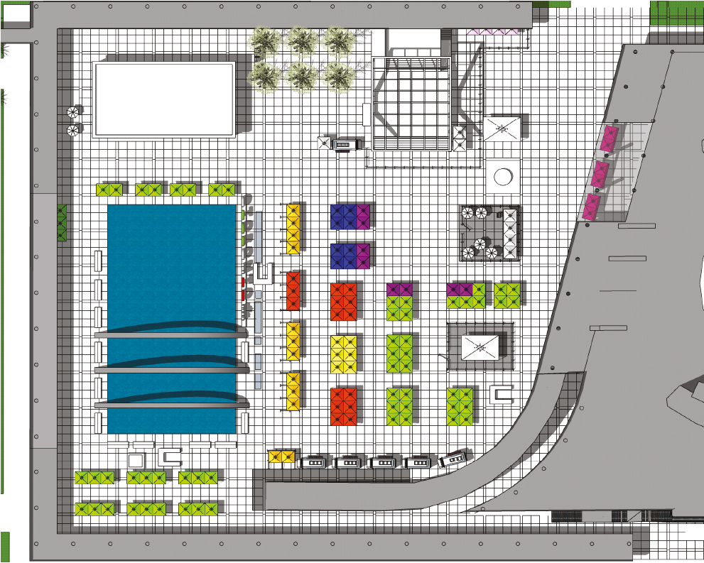 PanamFest festival site plan of Nathan Phillips Square: stage, reflecting pool and vendor rows